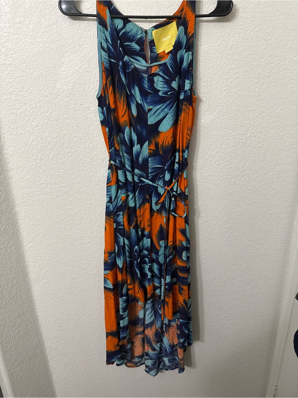 Anthropologie Maeve Seeveless Orange & Blue Floral Hawaiian Maxi Dress
